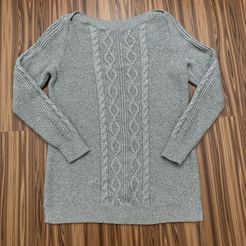 Crown &‎ Ivy Womens Sweater Size M Gray  Long Sleeve Pullover Cable Knit